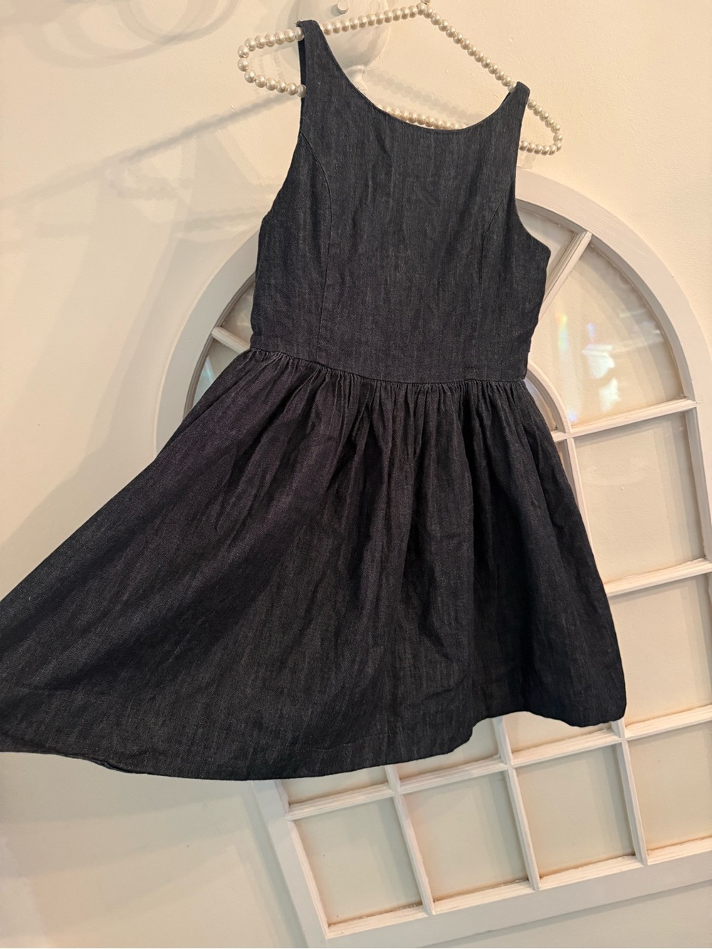 Ralph Lauren Girls Dark Wash Denim Chambray Button Back Skater Dress Size 14